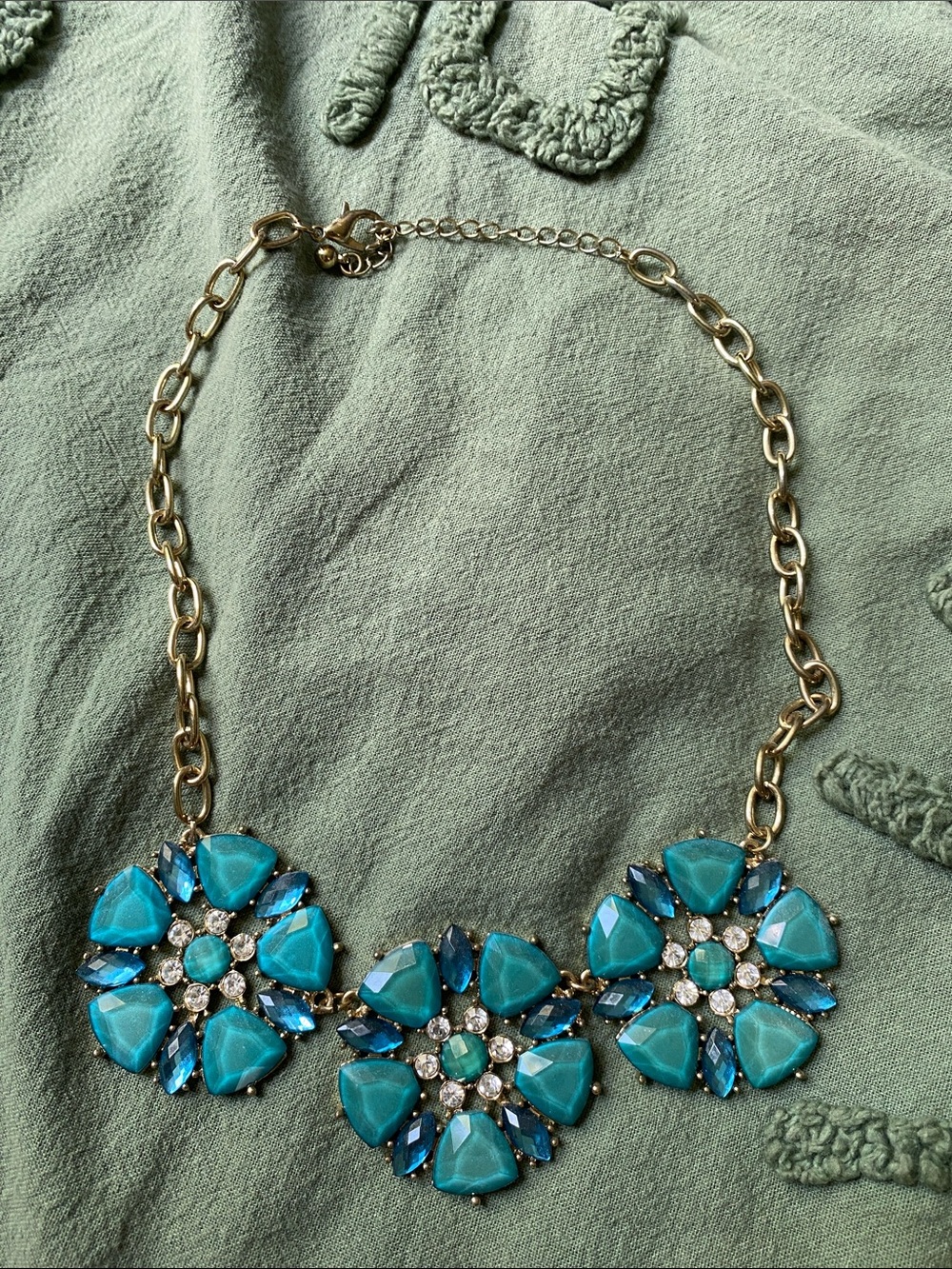 Gold-Tone Turquoise & Blue Floral Statement Necklace - Women Jewelry
